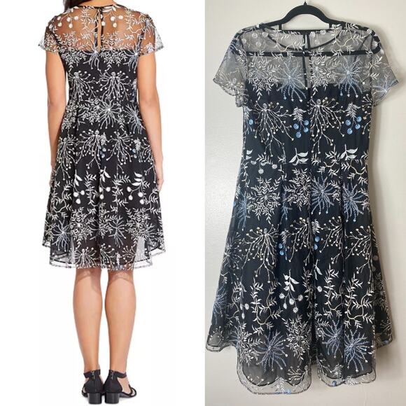 ADRIANNA PAPELL DRESS FAIRY COCKTAIL PARTY WHIMSIGOTH BLACK FLORAL EMBROIDERED - Picture 2 of 14